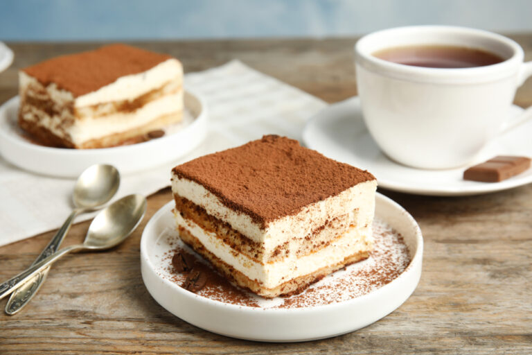 Tiramisu with a cup of espresso on the side