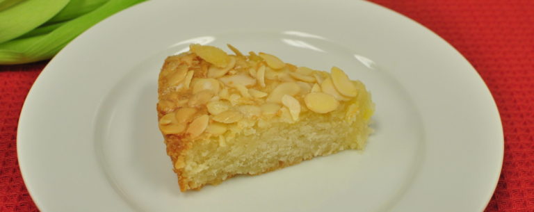 slice of dutch butter cake with tulips