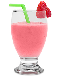 Pink very berry smoothie in a glass with a straw