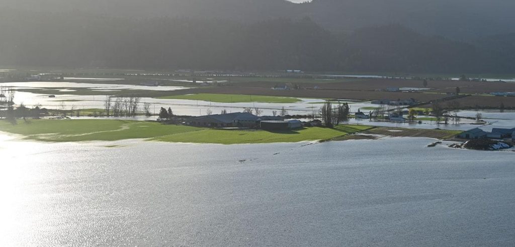 Flooded fields in Abbotsford, BC