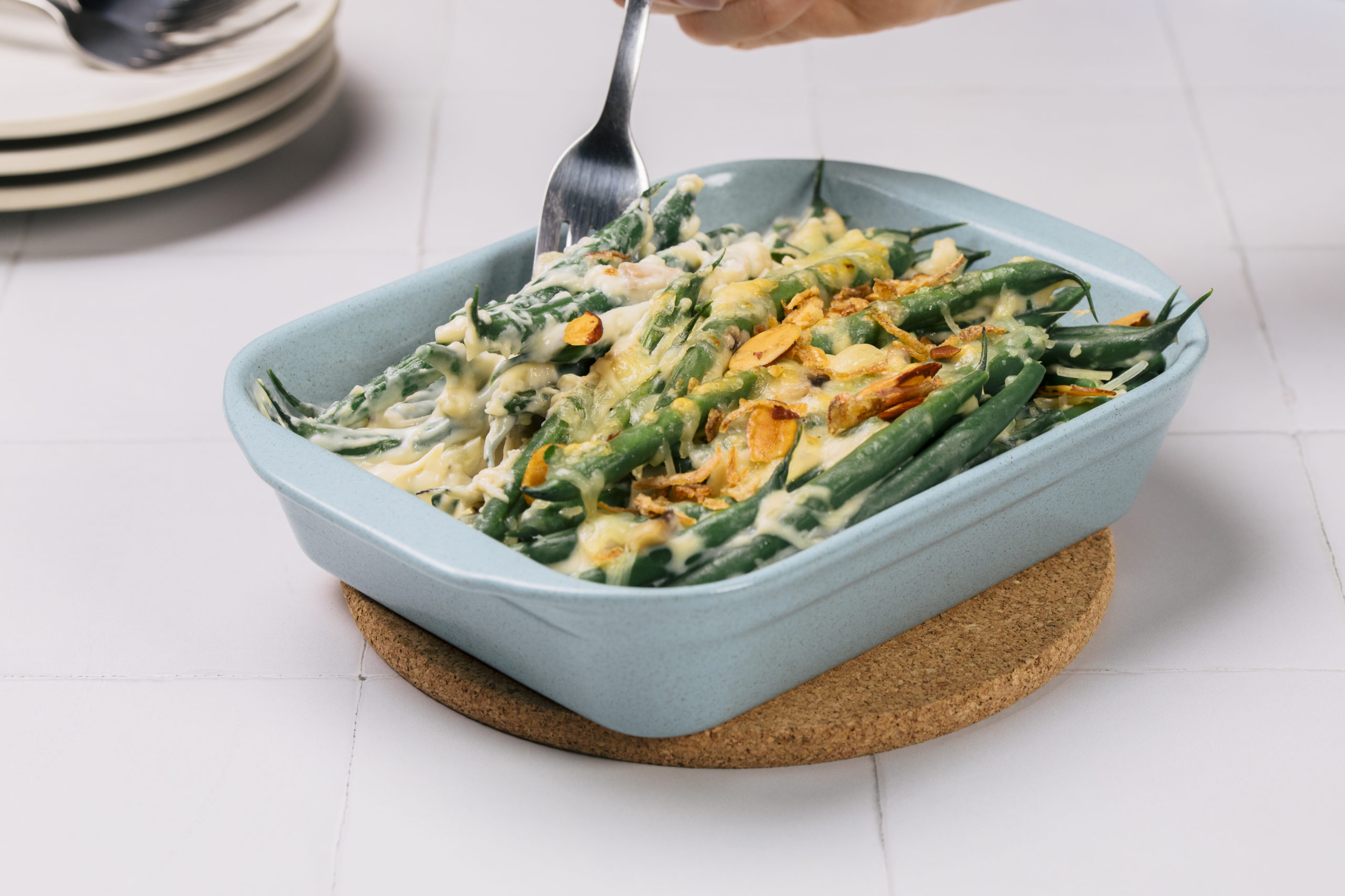 Green Bean Casserole with Almonds and Fried Shallots BC Dairy