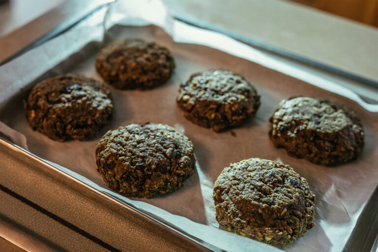 Tray of power cookies featuring cheese, apply and cranberry