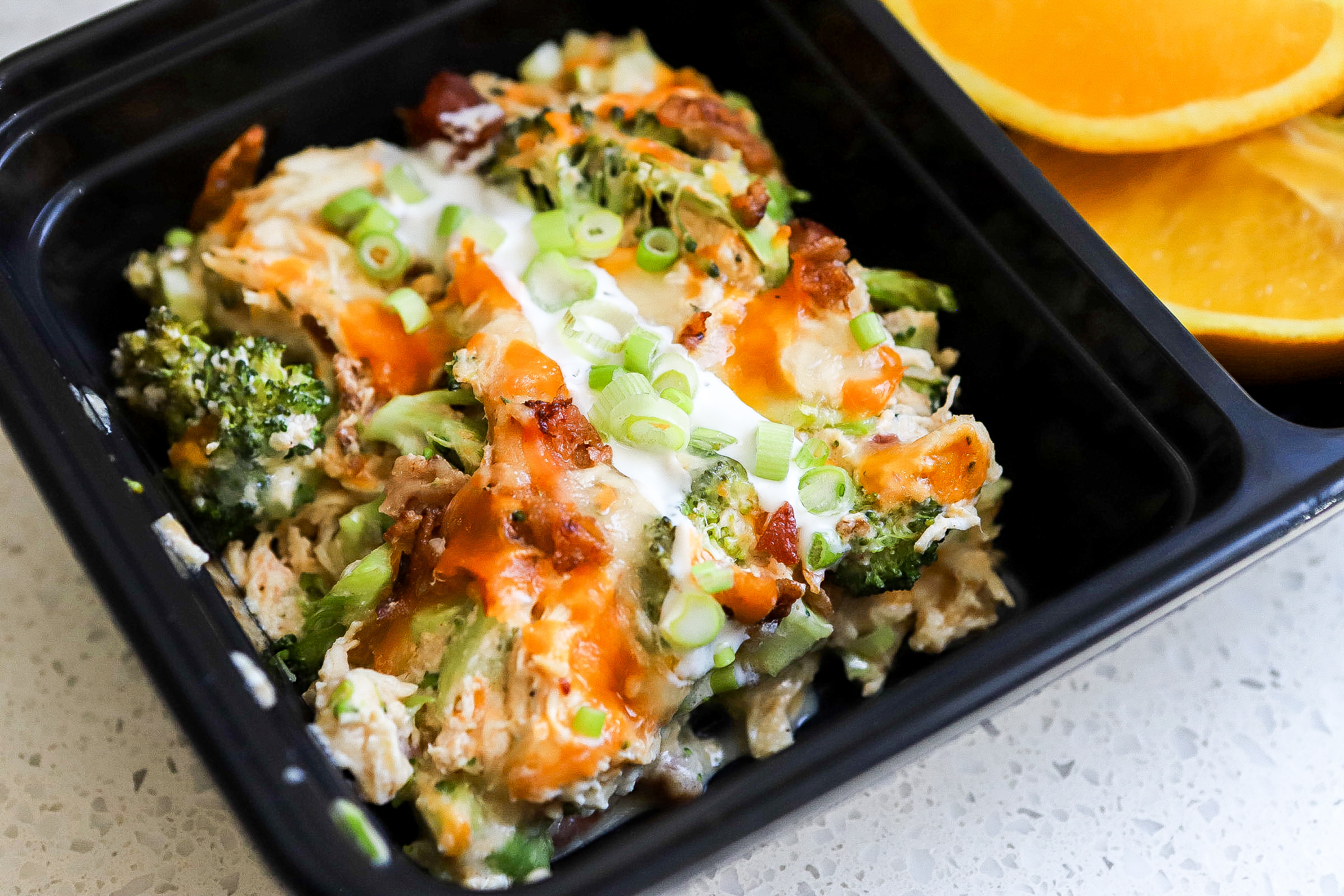 lunch box with cheesy chicken casserole